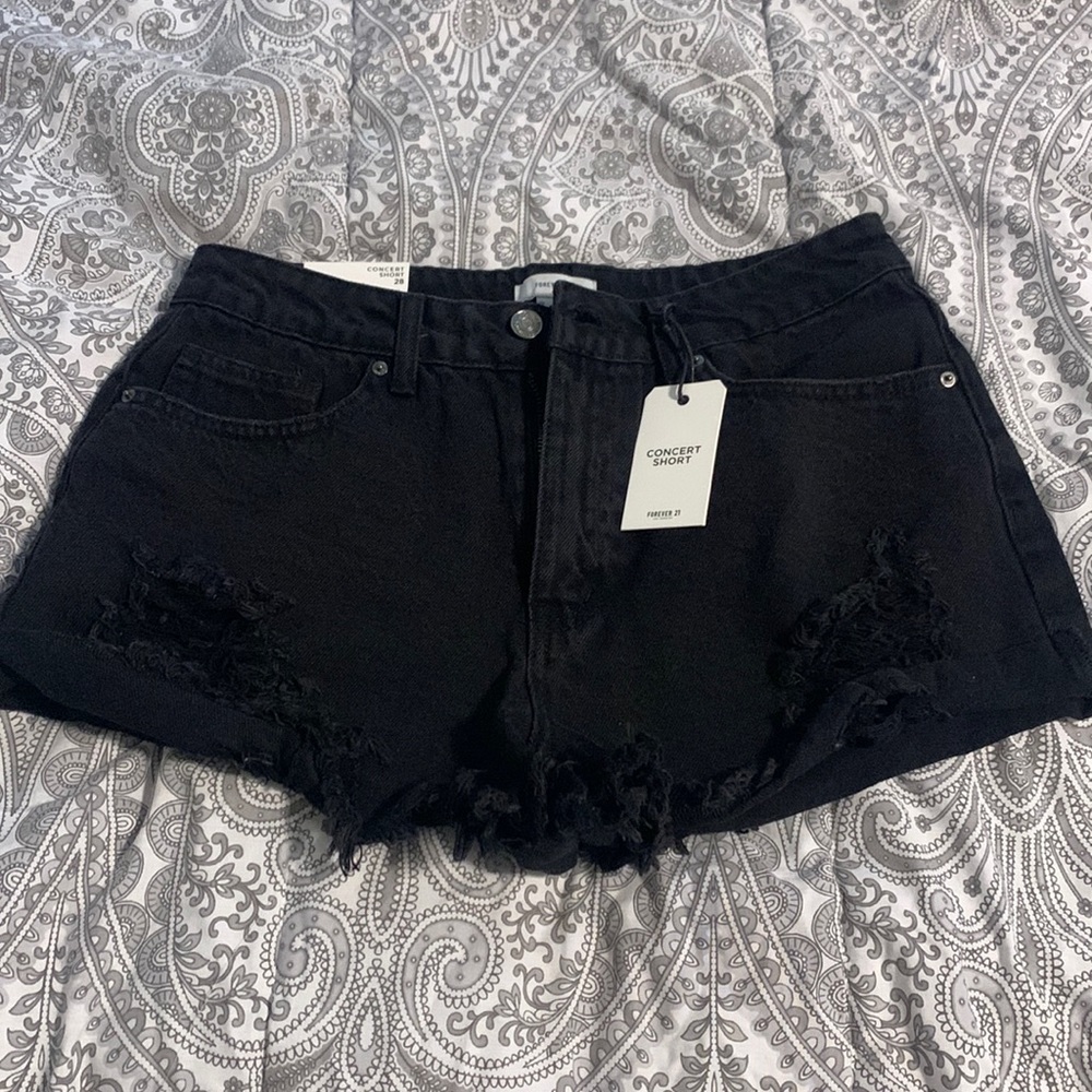 Black Distressed Denim Shorts